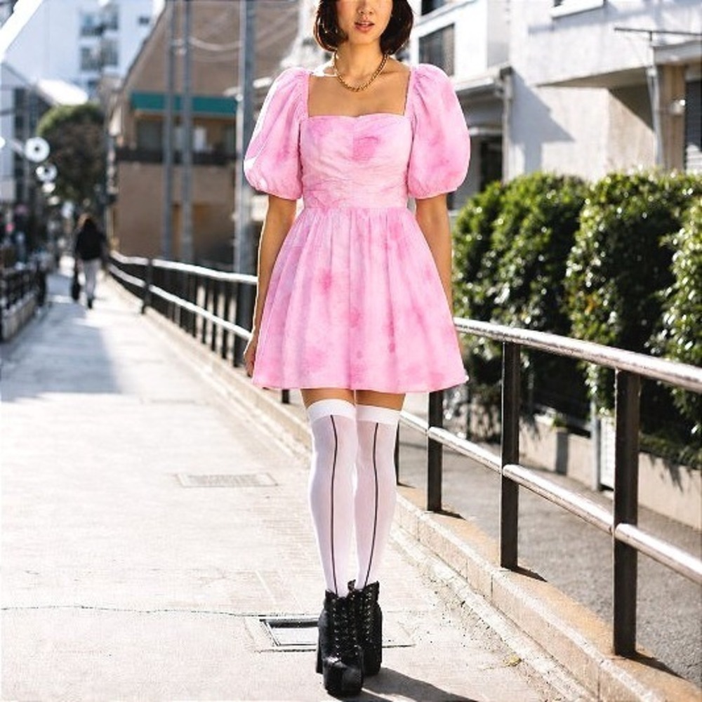 NWT Coach Pink Puff Sleeve Girlcore Floral Japanese Streetwear Mini Dress 10